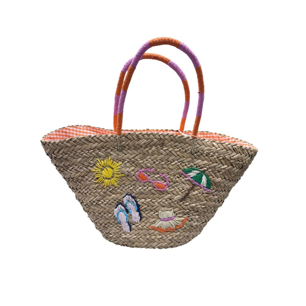 Shiraleah Cabana Straw Beach Tote Bag Woven Seagrass Embroidered Summer Handbag - Picture 5 of 8